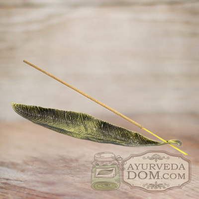 Подставка под благовония Лист силумин цвет - антик зеленый